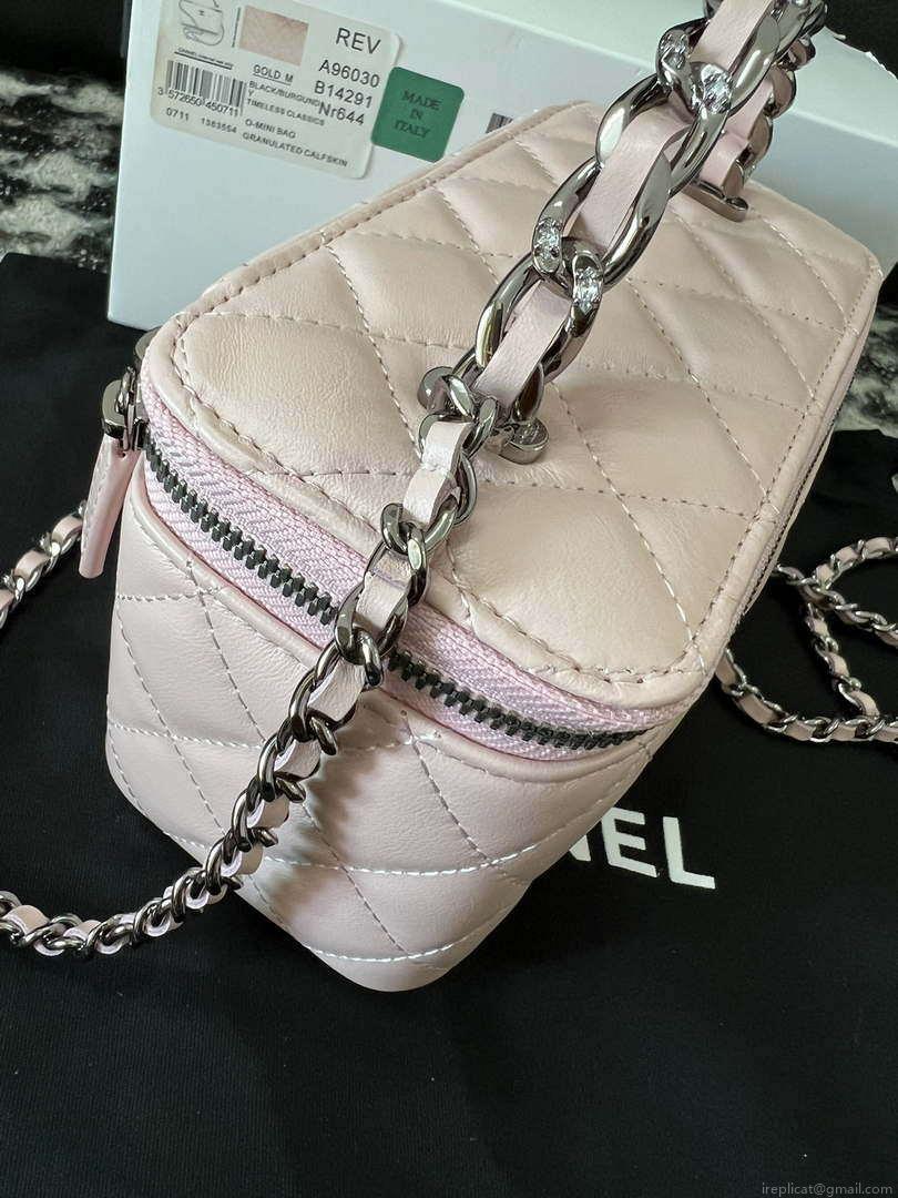 Chanel AP3593 Shiny Crumpled Calfskin Strass & Ruthenium-Finish Metal Pink