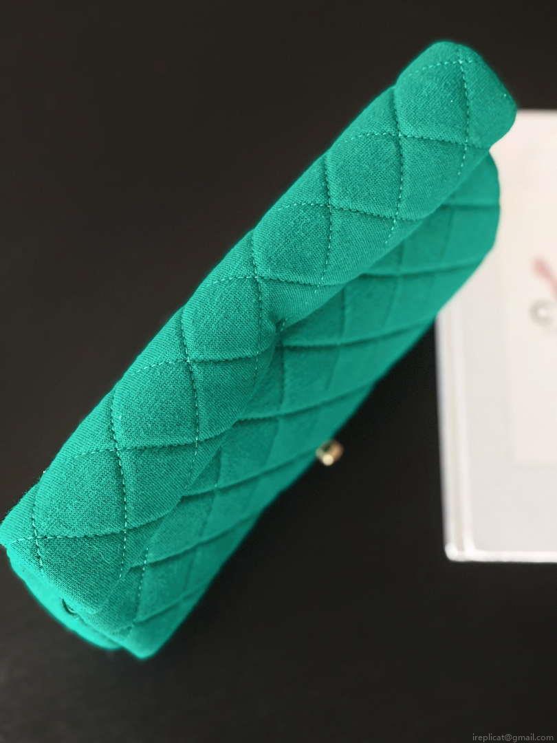 Chanel AS4199 Clutch Wool Jersey & Gold-Tone Metal Dark Green