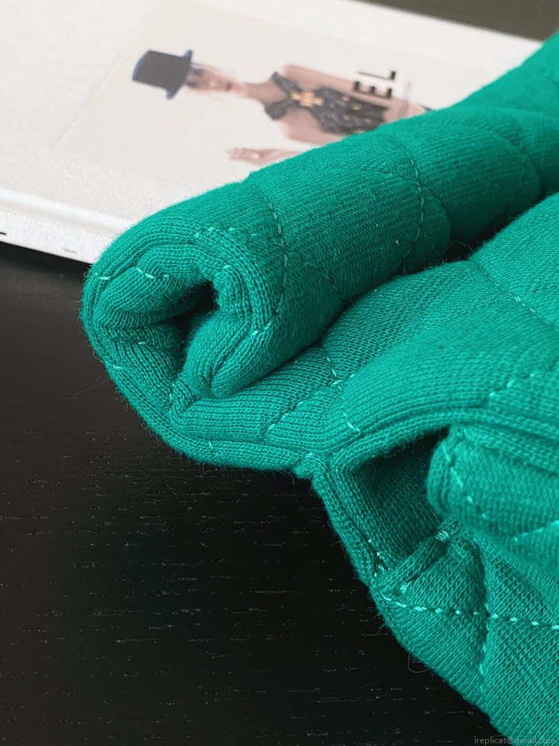 Chanel AS4199 Clutch Wool Jersey & Gold-Tone Metal Dark Green