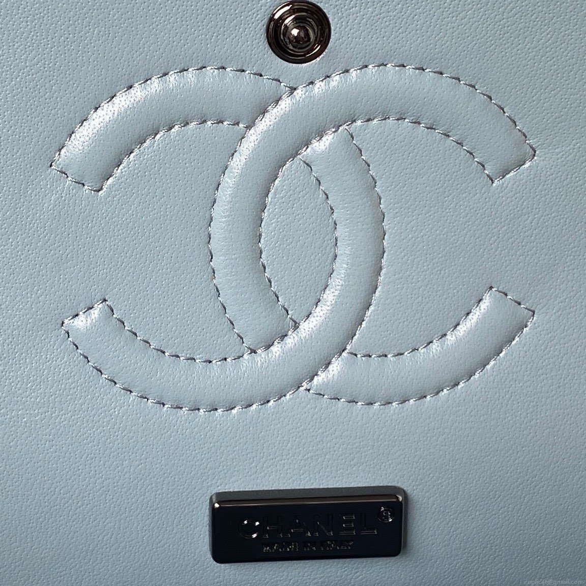 Chanel A01112 Flap Classic Handbag Velvet Crystal pearl Blue