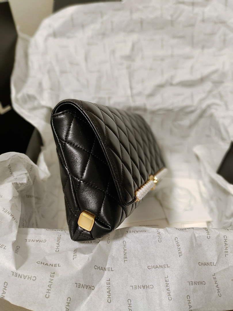 Chanel AS4455 CLUTCH Lambskin Imitation Pearls & Gold Metal Black