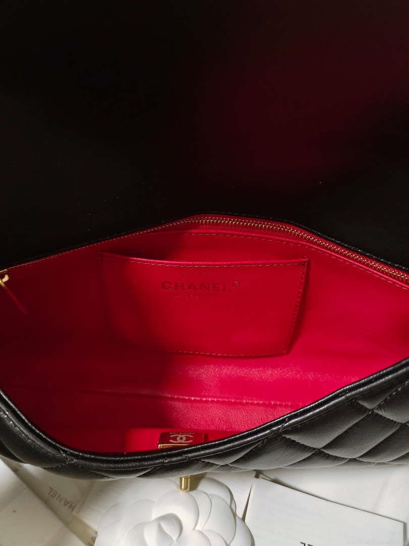 Chanel AS4455 CLUTCH Lambskin Imitation Pearls & Gold Metal Black