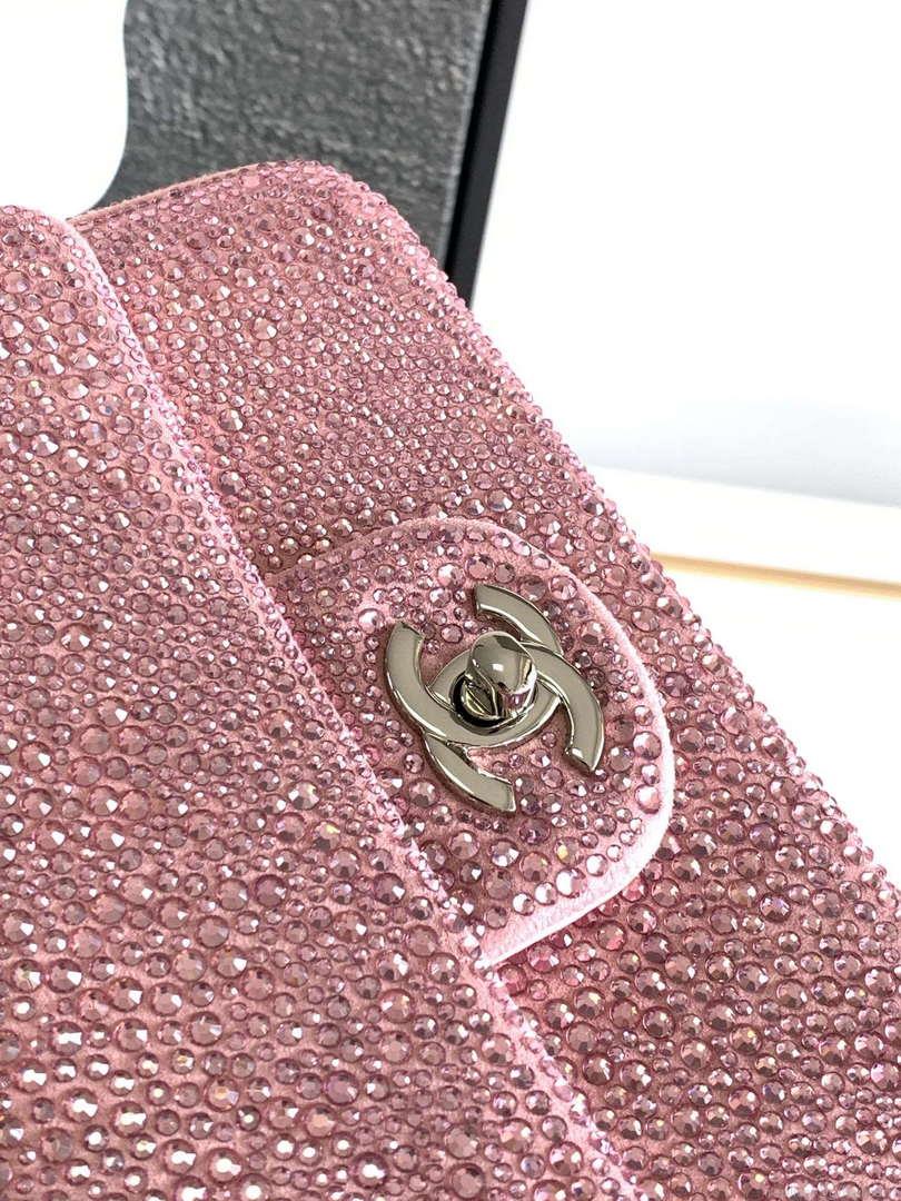 Chanel 20cm Flap Handbag Rhinestones 23S CF Limited Edition Pink