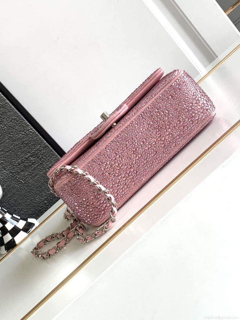 Chanel 20cm Flap Handbag Rhinestones 23S CF Limited Edition Pink