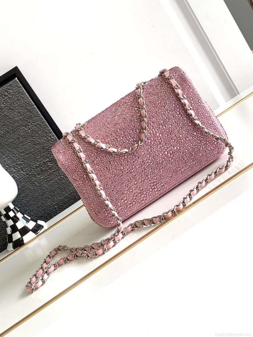 Chanel 20cm Flap Handbag Rhinestones 23S CF Limited Edition Pink