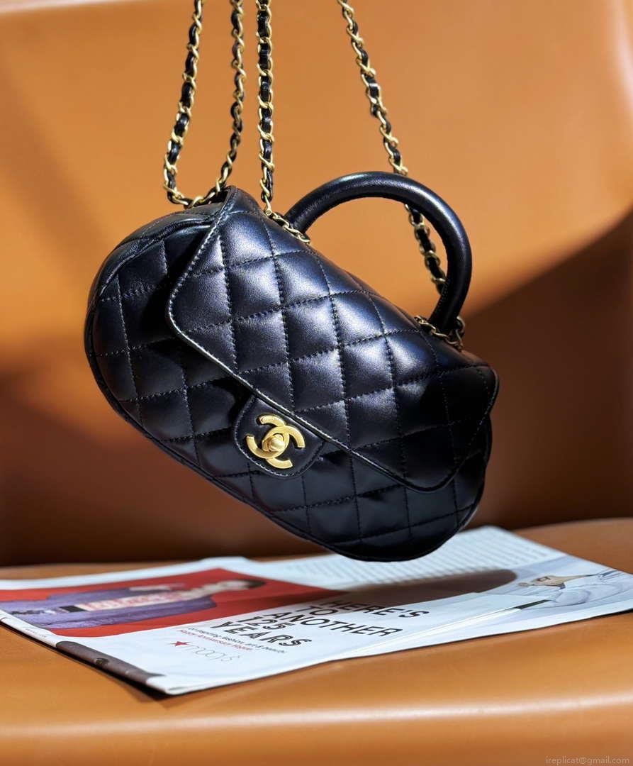 Chanel AS4569 Large Bag With Top Handle Pearly Lambskin & Gold-Tone Metal Black
