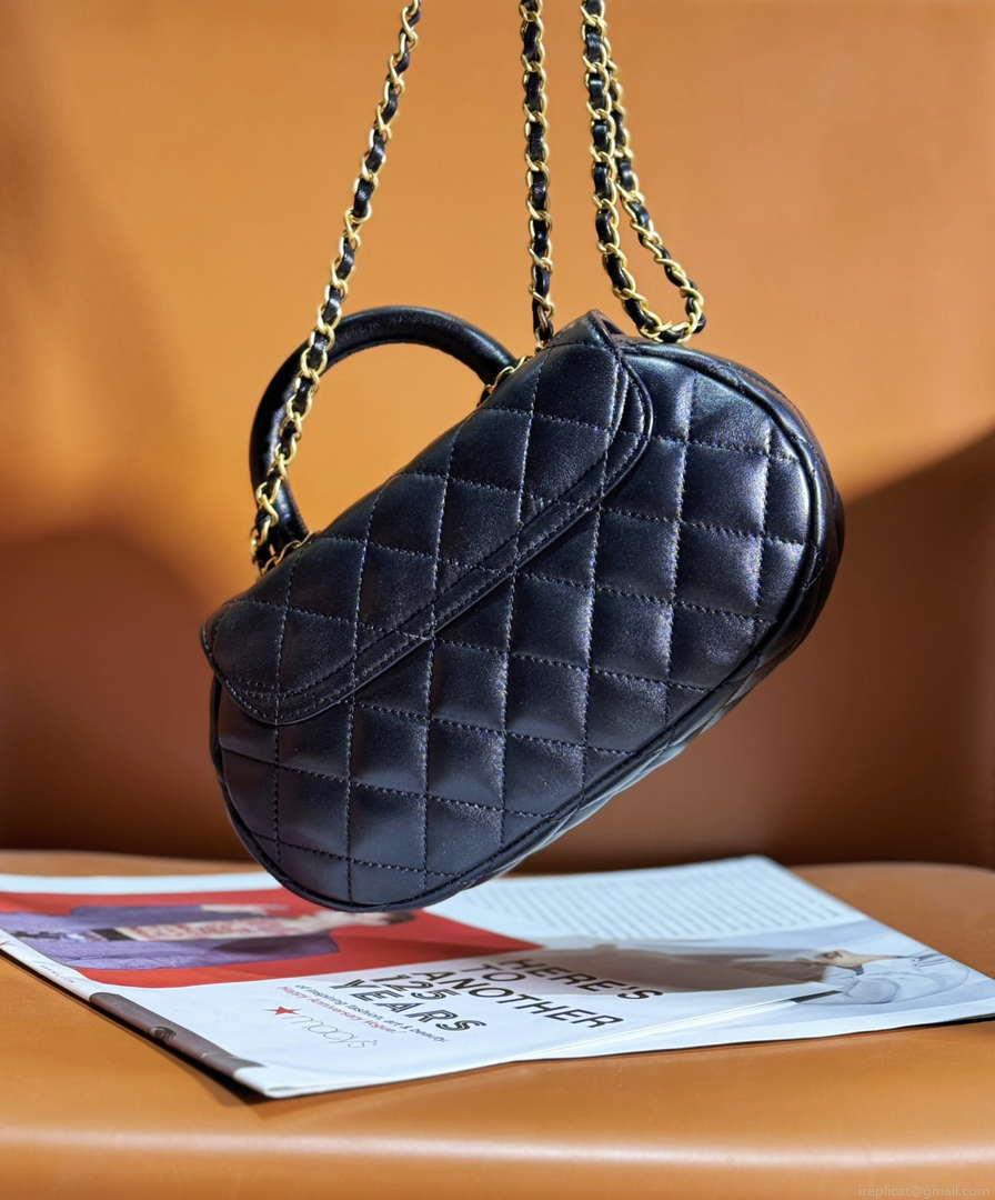 Chanel AS4569 Large Bag With Top Handle Pearly Lambskin & Gold-Tone Metal Black