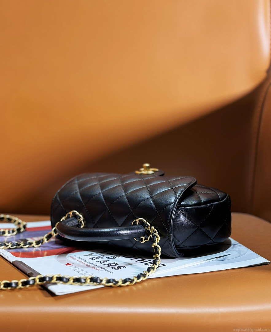 Chanel AS4569 Large Bag With Top Handle Pearly Lambskin & Gold-Tone Metal Black