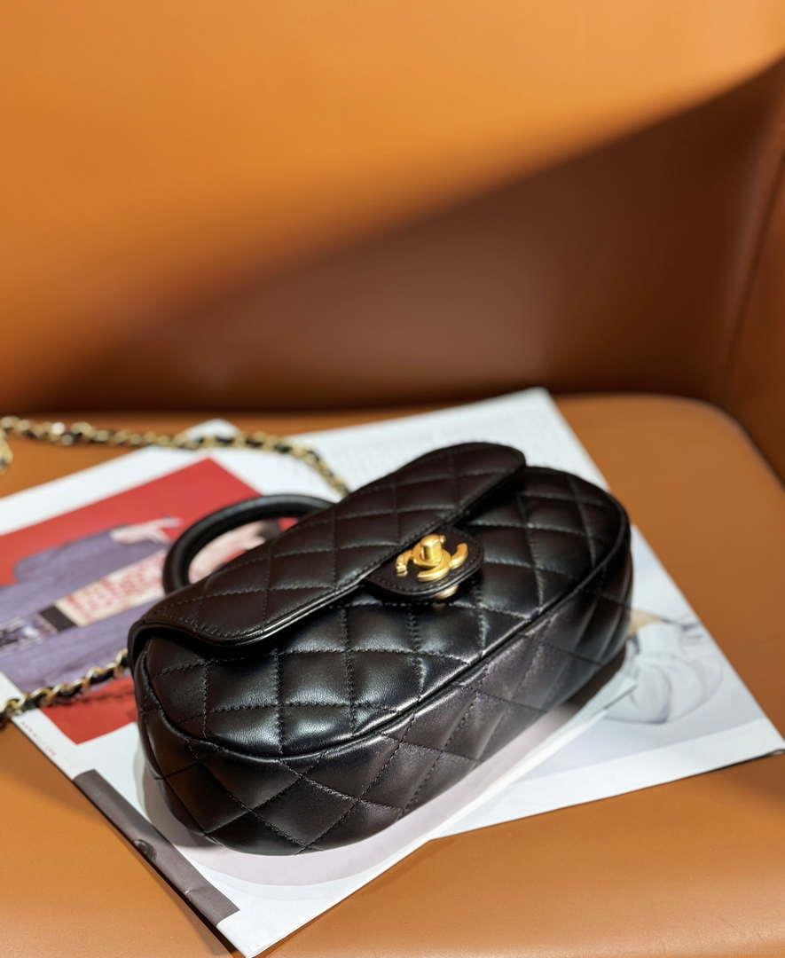 Chanel AS4569 Large Bag With Top Handle Pearly Lambskin & Gold-Tone Metal Black