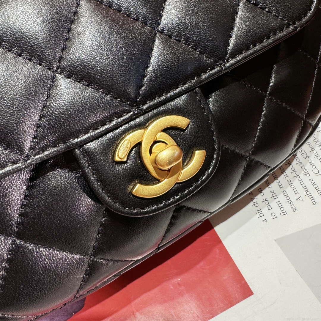 Chanel AS4569 Large Bag With Top Handle Pearly Lambskin & Gold-Tone Metal Black