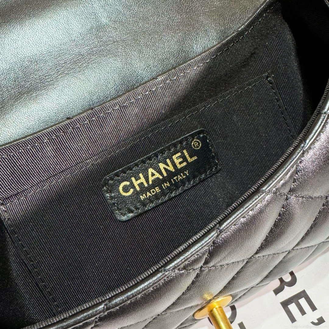 Chanel AS4569 Large Bag With Top Handle Pearly Lambskin & Gold-Tone Metal Black