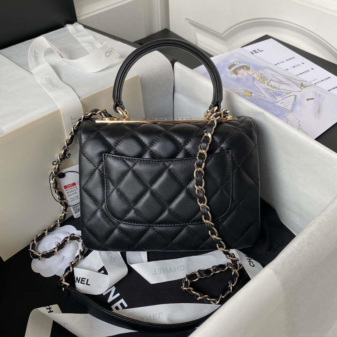 Chanel AS4654 Trendy CC Flap Bag With Top Handle Lambskin & Gold-Tone Metal Black