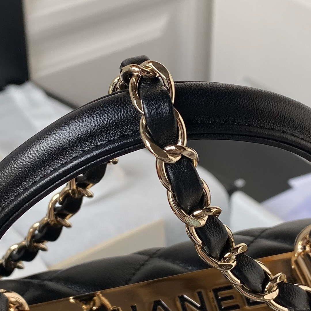 Chanel AS4654 Trendy CC Flap Bag With Top Handle Lambskin & Gold-Tone Metal Black