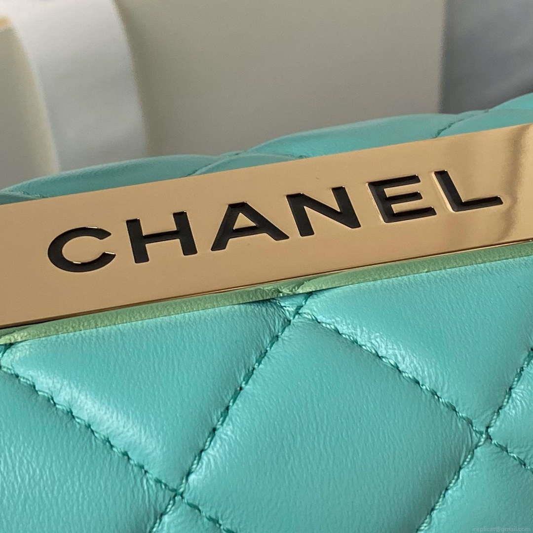 Chanel AS4654 Trendy CC Flap Bag With Top Handle Lambskin & Gold-Tone Metal Blue