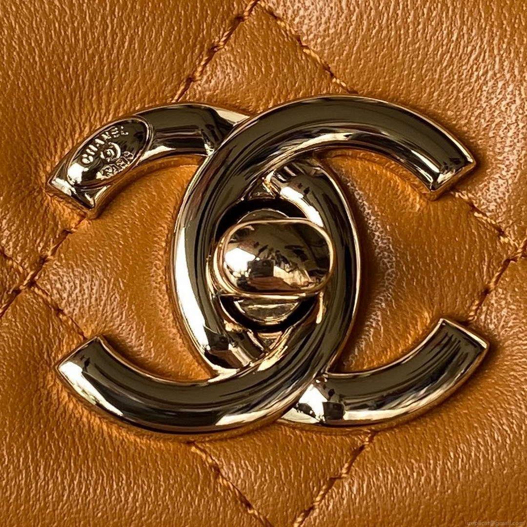 Chanel AS4654 Trendy CC Flap Bag With Top Handle Lambskin & Gold-Tone Metal Orange
