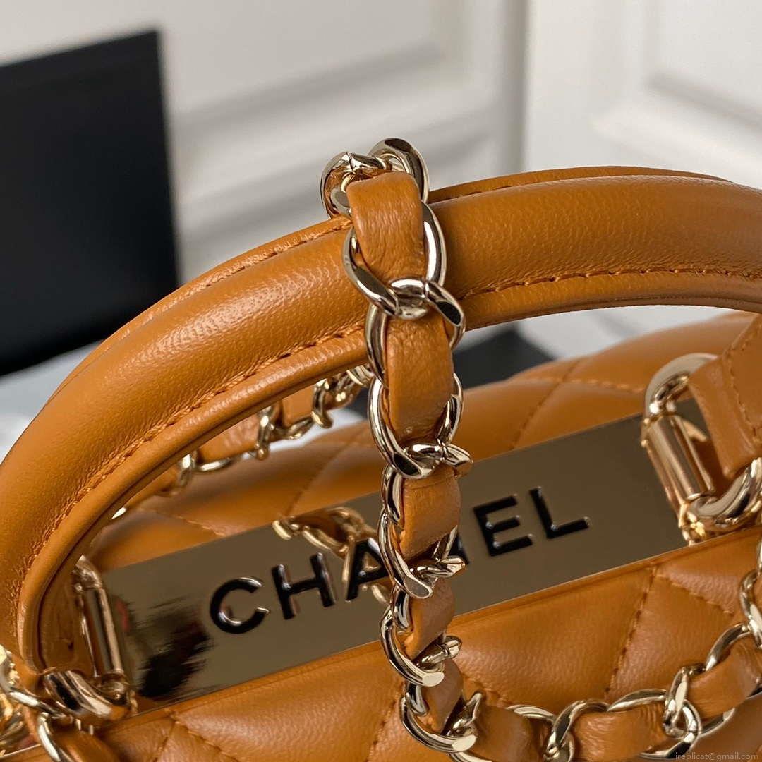 Chanel AS4654 Trendy CC Flap Bag With Top Handle Lambskin & Gold-Tone Metal Orange