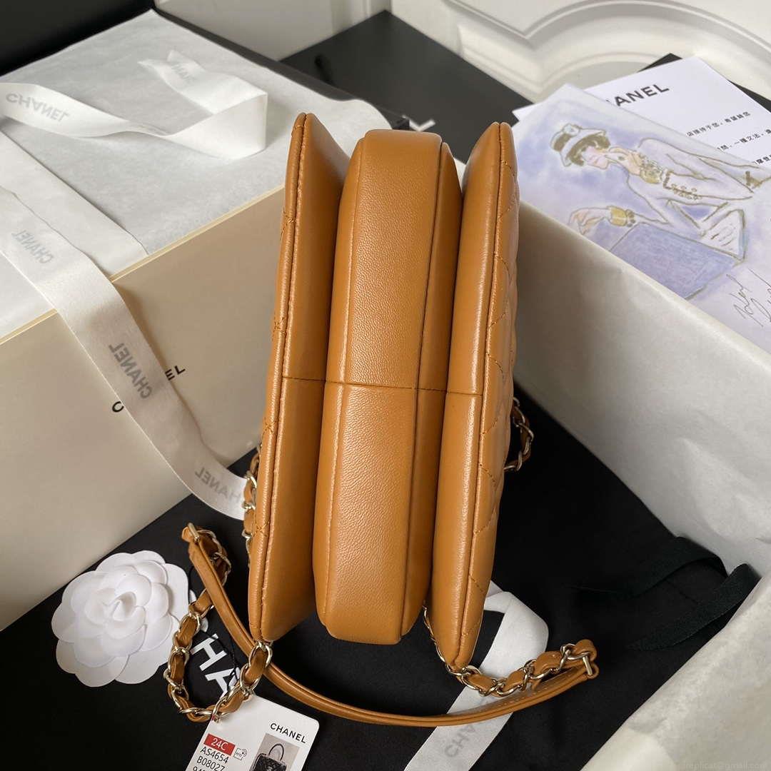 Chanel AS4654 Trendy CC Flap Bag With Top Handle Lambskin & Gold-Tone Metal Orange