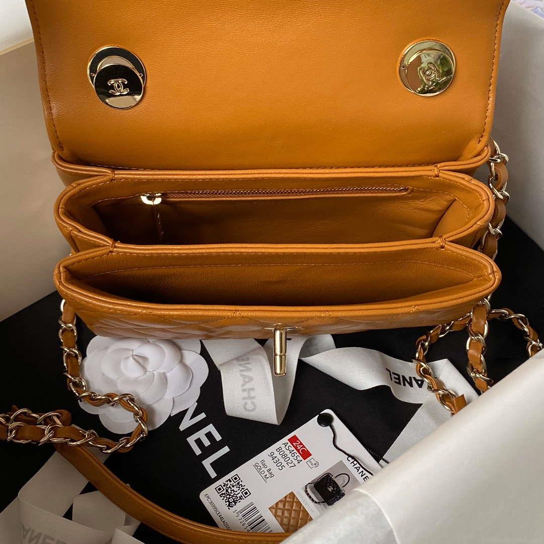 Chanel AS4654 Trendy CC Flap Bag With Top Handle Lambskin & Gold-Tone Metal Orange