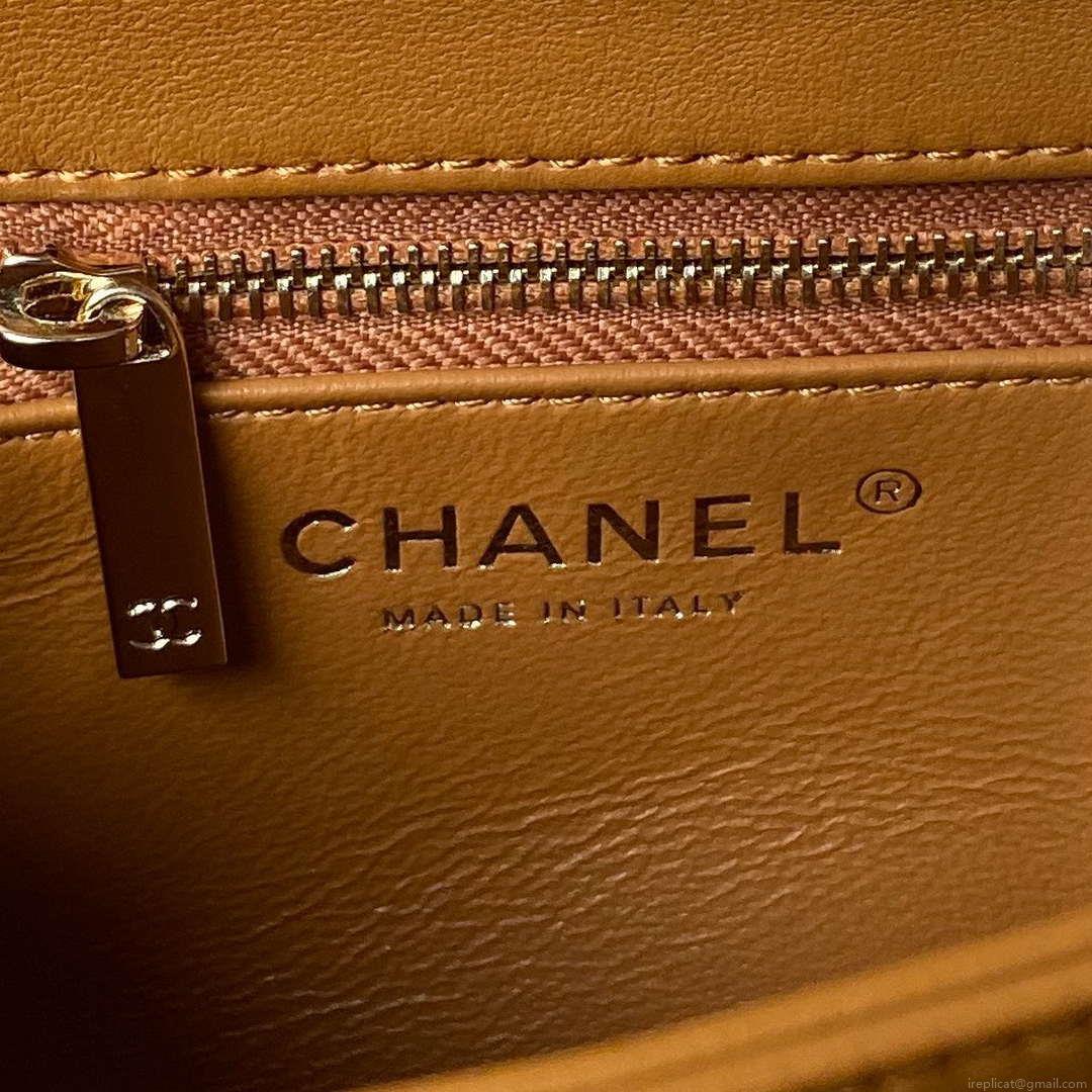 Chanel AS4654 Trendy CC Flap Bag With Top Handle Lambskin & Gold-Tone Metal Orange