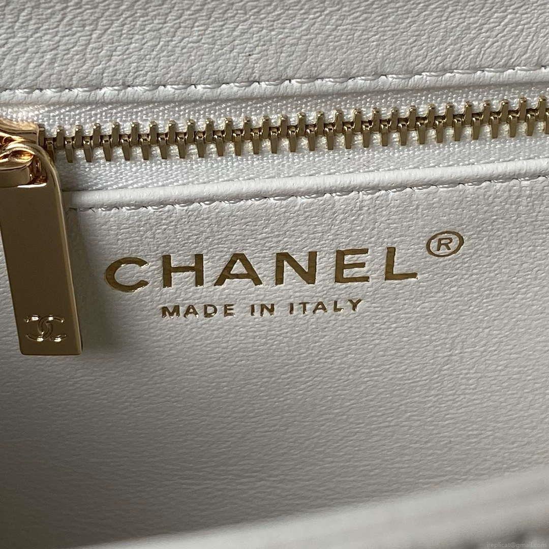Chanel AS4654 Trendy CC Flap Bag With Top Handle Lambskin & Gold-Tone Metal White