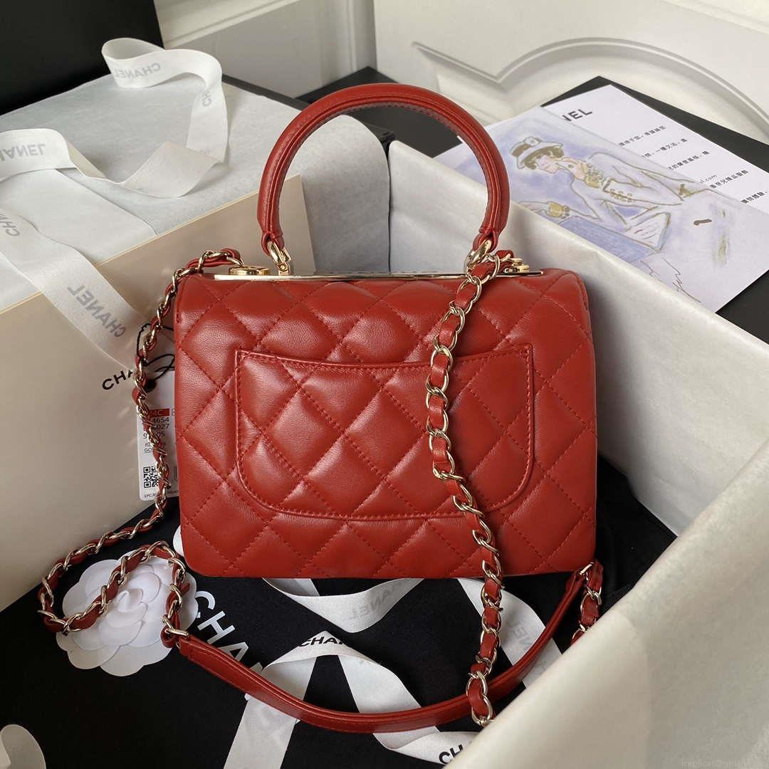 Chanel AS4654 Trendy CC Flap Bag With Top Handle Lambskin & Gold-Tone Metal Red