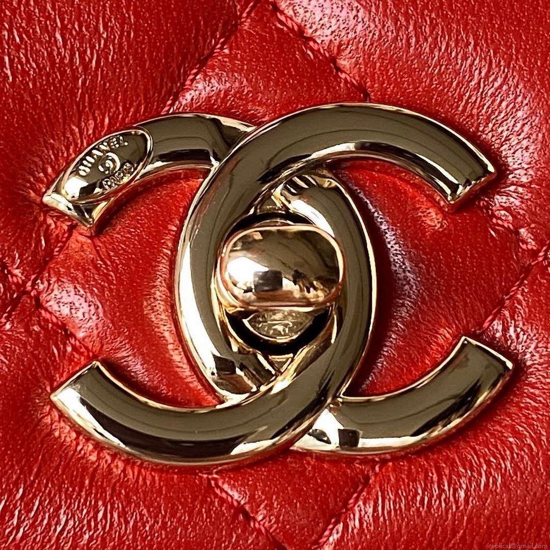 Chanel AS4654 Trendy CC Flap Bag With Top Handle Lambskin & Gold-Tone Metal Red
