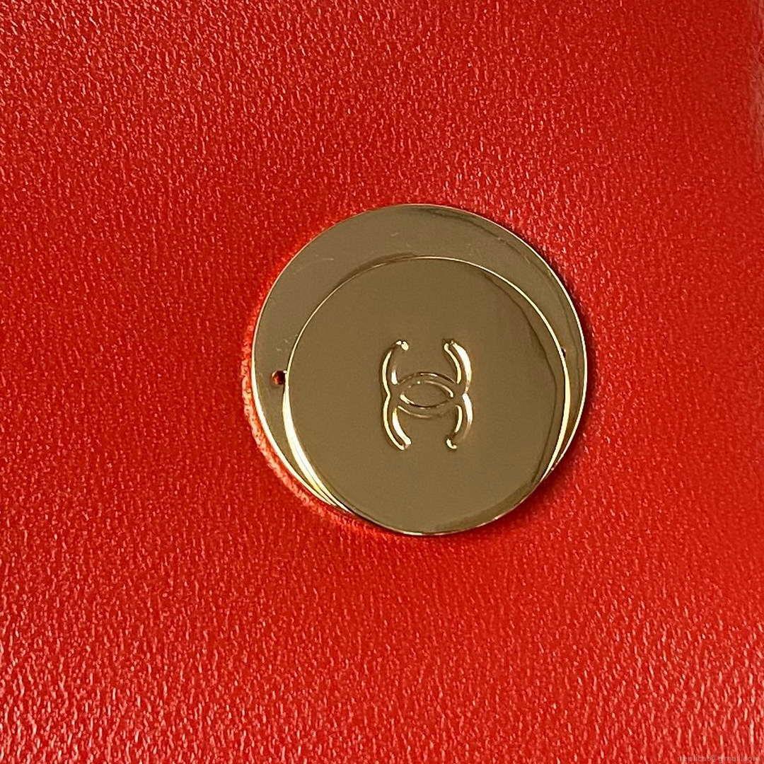 Chanel AS4654 Trendy CC Flap Bag With Top Handle Lambskin & Gold-Tone Metal Red