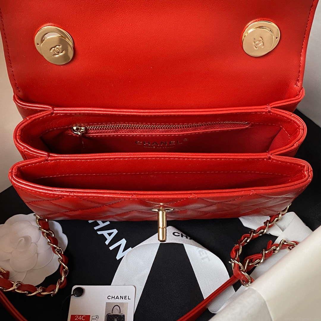 Chanel AS4654 Trendy CC Flap Bag With Top Handle Lambskin & Gold-Tone Metal Red