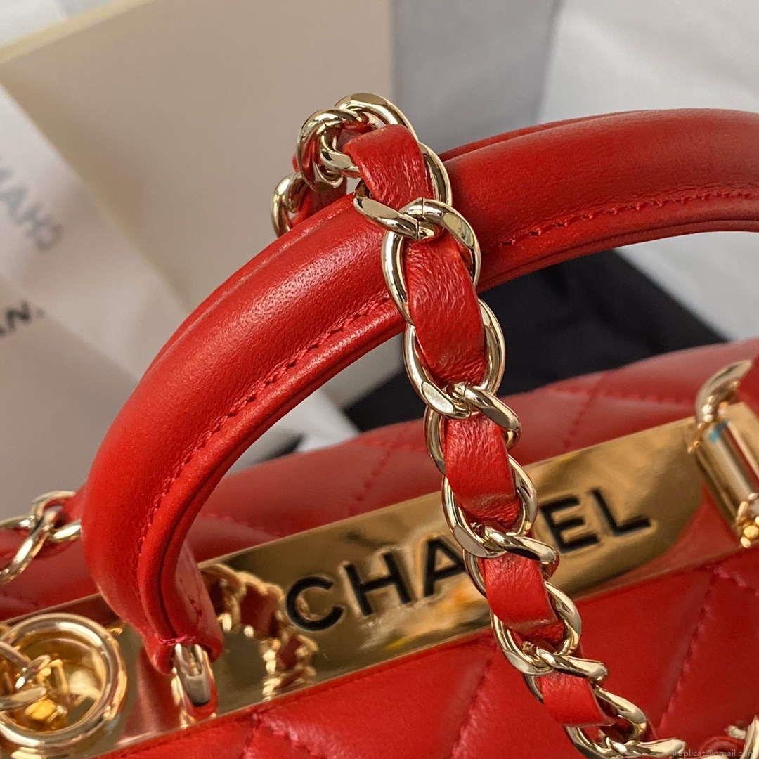 Chanel AS4654 Trendy CC Flap Bag With Top Handle Lambskin & Gold-Tone Metal Red