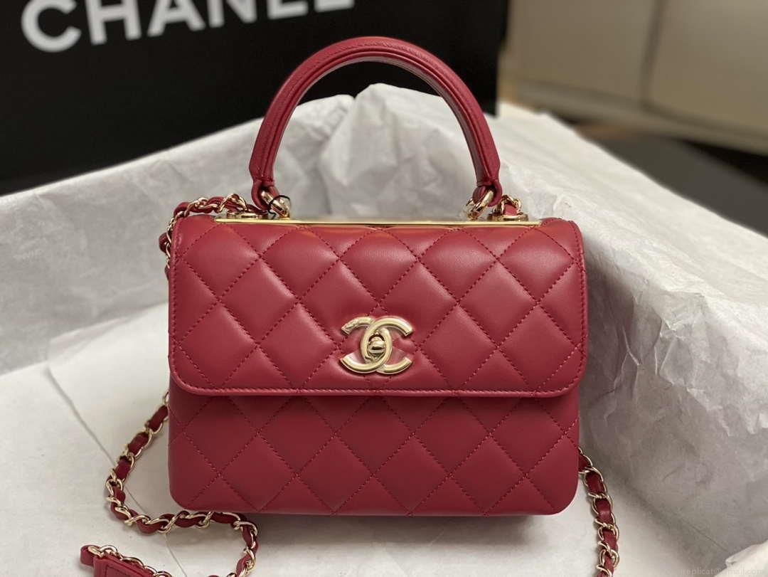 Chanel AS4654 Trendy CC Flap Bag With Top Handle Lambskin & Gold-Tone Metal Wine Red