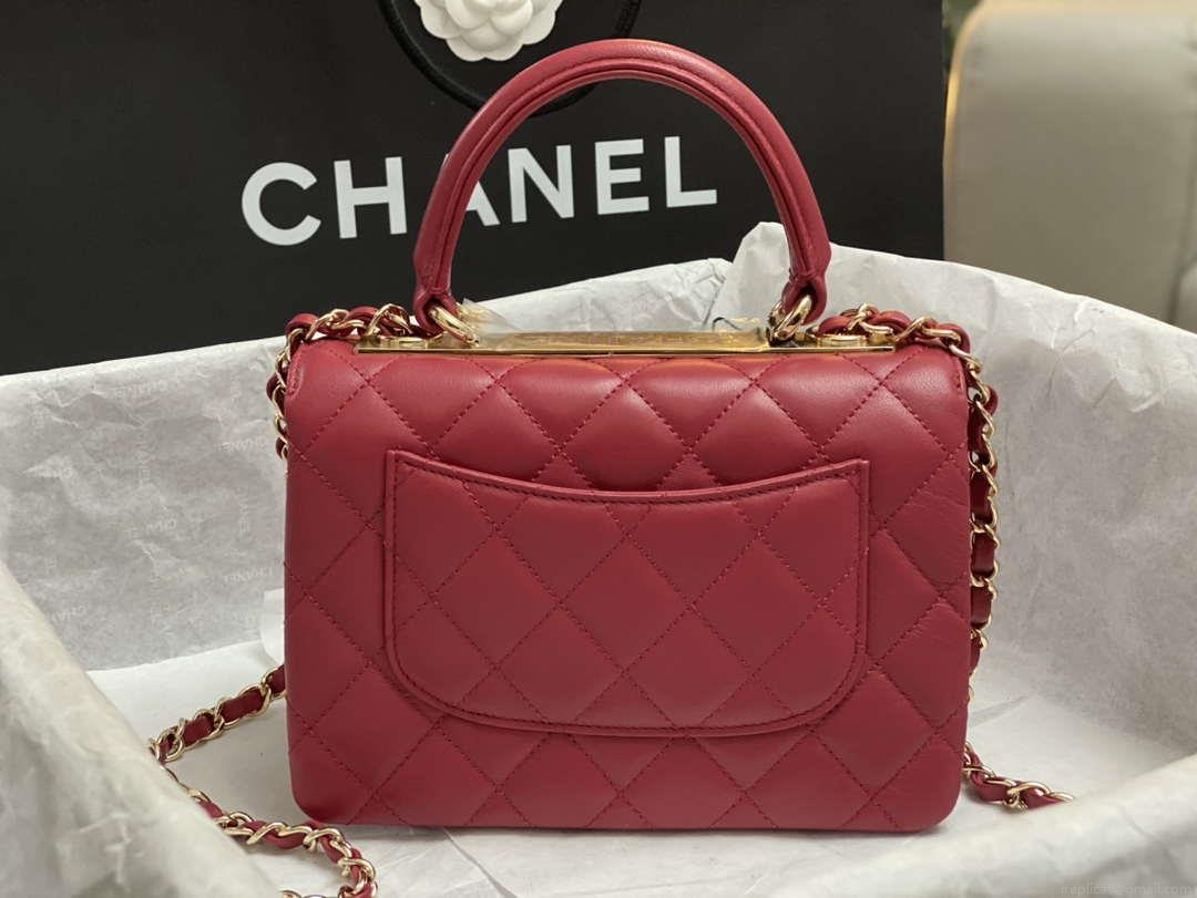 Chanel AS4654 Trendy CC Flap Bag With Top Handle Lambskin & Gold-Tone Metal Wine Red