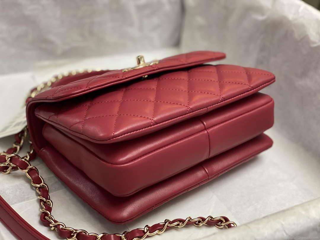 Chanel AS4654 Trendy CC Flap Bag With Top Handle Lambskin & Gold-Tone Metal Wine Red