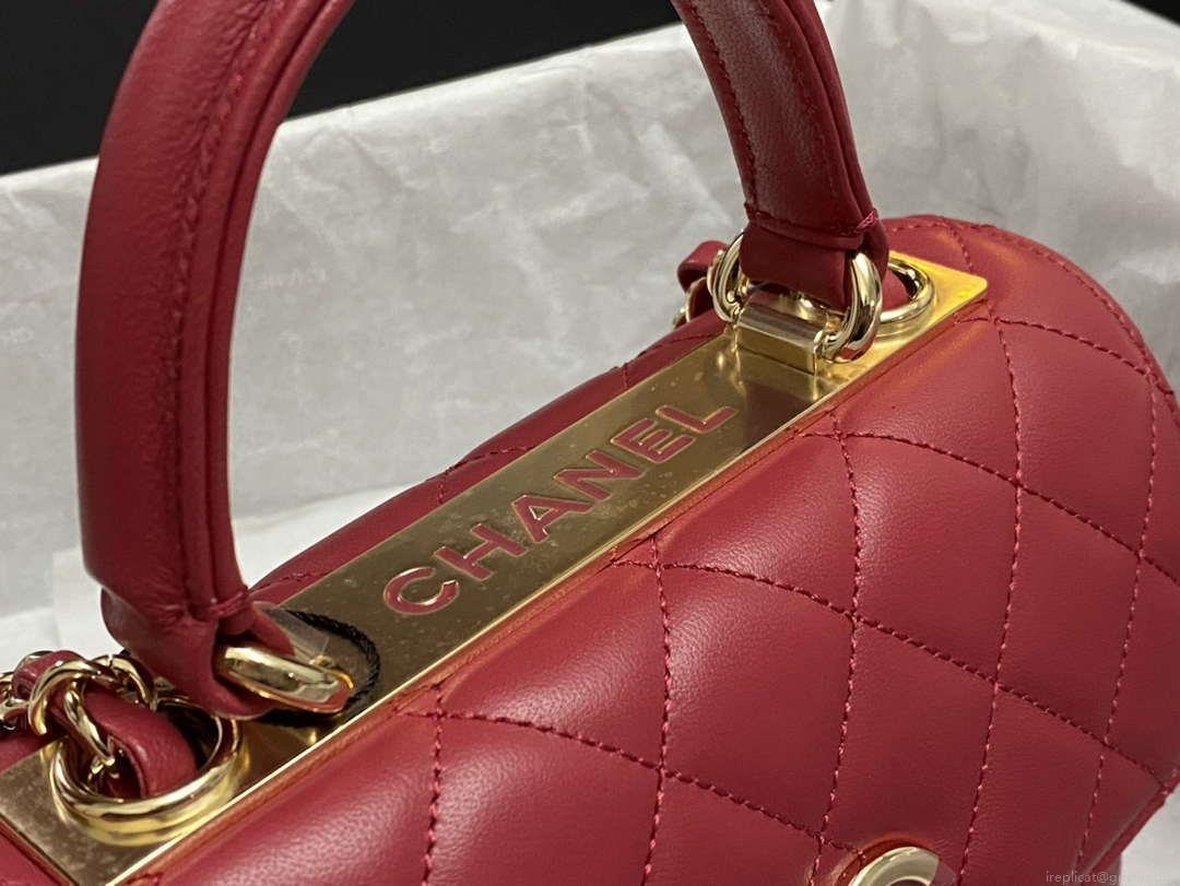 Chanel AS4654 Trendy CC Flap Bag With Top Handle Lambskin & Gold-Tone Metal Wine Red