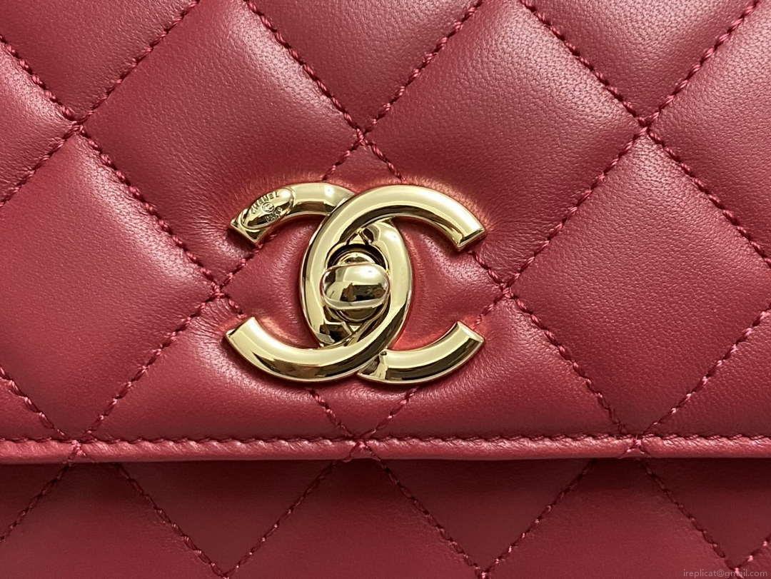 Chanel AS4654 Trendy CC Flap Bag With Top Handle Lambskin & Gold-Tone Metal Wine Red