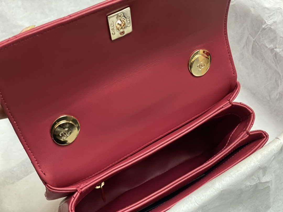Chanel AS4654 Trendy CC Flap Bag With Top Handle Lambskin & Gold-Tone Metal Wine Red