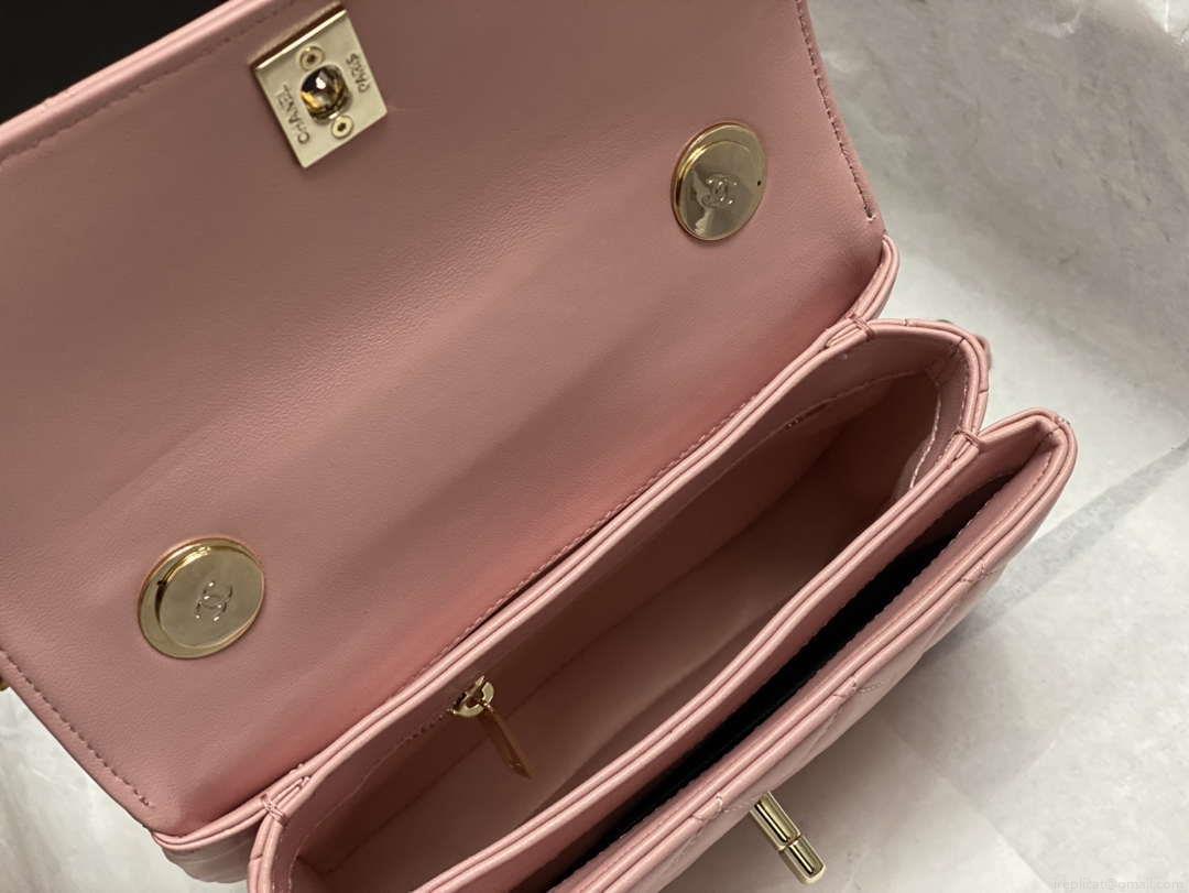 Chanel AS4654 Trendy CC Flap Bag With Top Handle Pink Lambskin Multicolor Logo