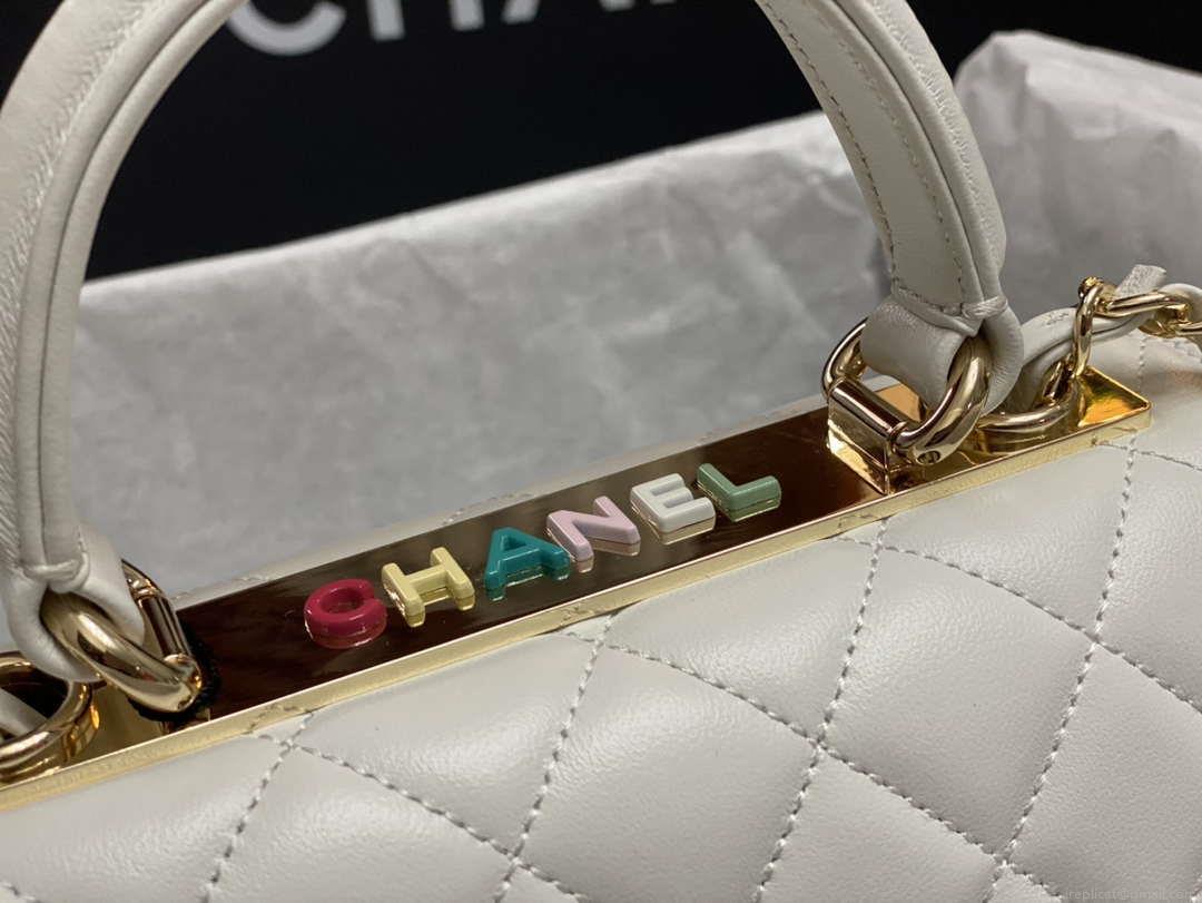 Chanel AS4654 Trendy CC Flap Bag With Top Handle White Lambskin Multicolor Logo