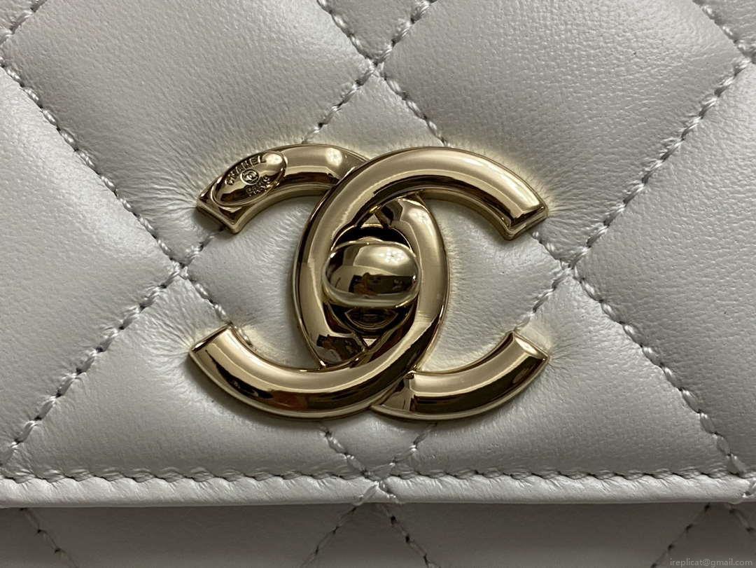 Chanel AS4654 Trendy CC Flap Bag With Top Handle White Lambskin Multicolor Logo