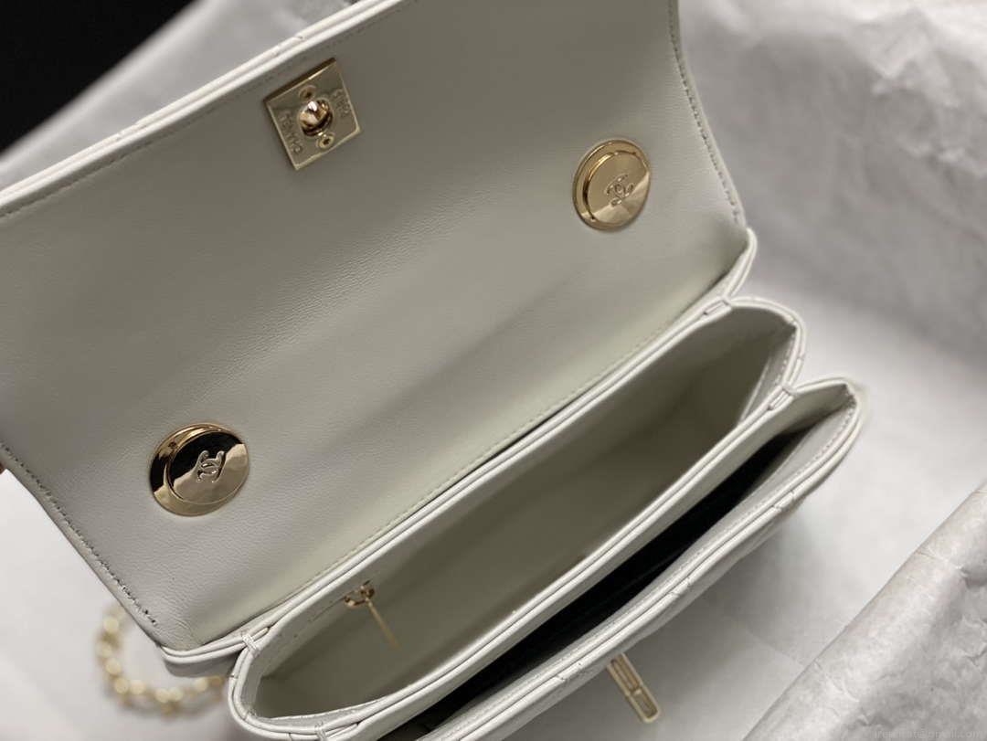 Chanel AS4654 Trendy CC Flap Bag With Top Handle White Lambskin Multicolor Logo