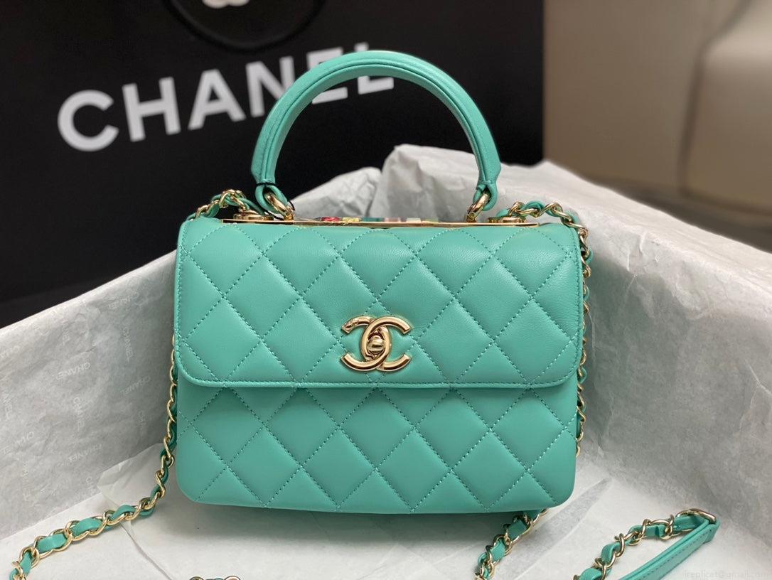 Chanel AS4654 Trendy CC Flap Bag With Top Handle Blue Lambskin Multicolor Logo