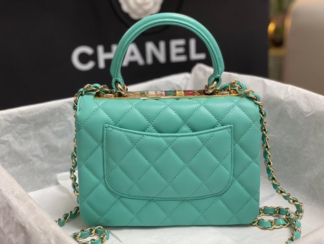 Chanel AS4654 Trendy CC Flap Bag With Top Handle Blue Lambskin Multicolor Logo