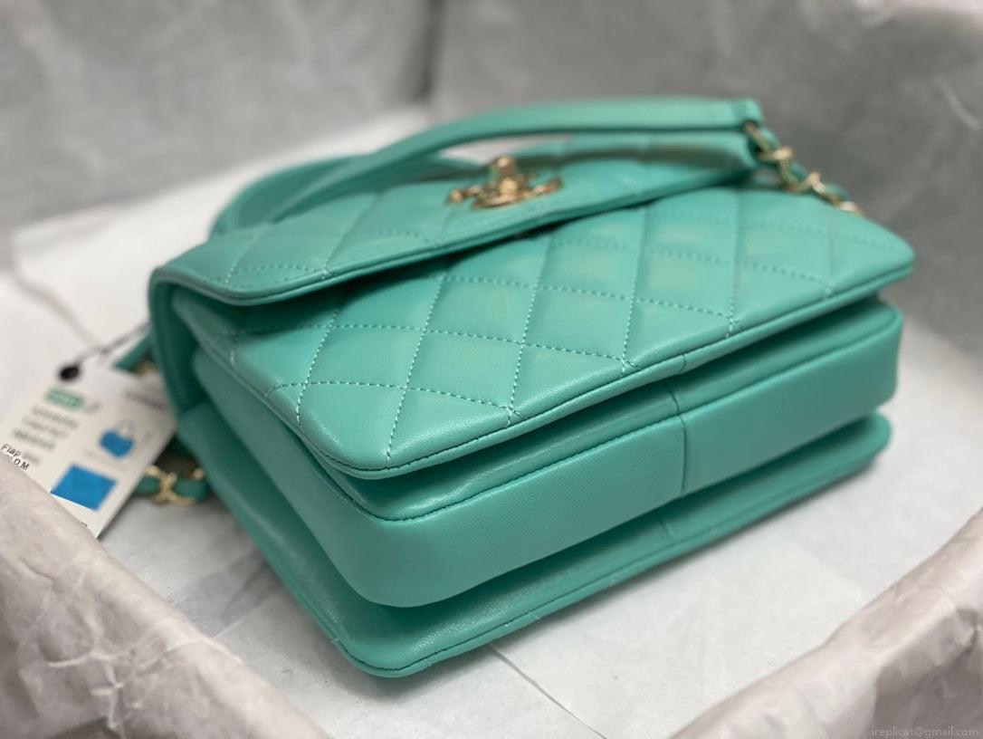 Chanel AS4654 Trendy CC Flap Bag With Top Handle Blue Lambskin Multicolor Logo
