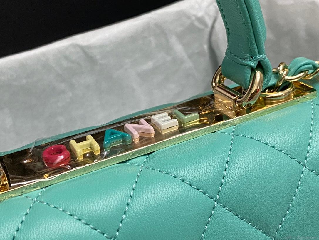 Chanel AS4654 Trendy CC Flap Bag With Top Handle Blue Lambskin Multicolor Logo
