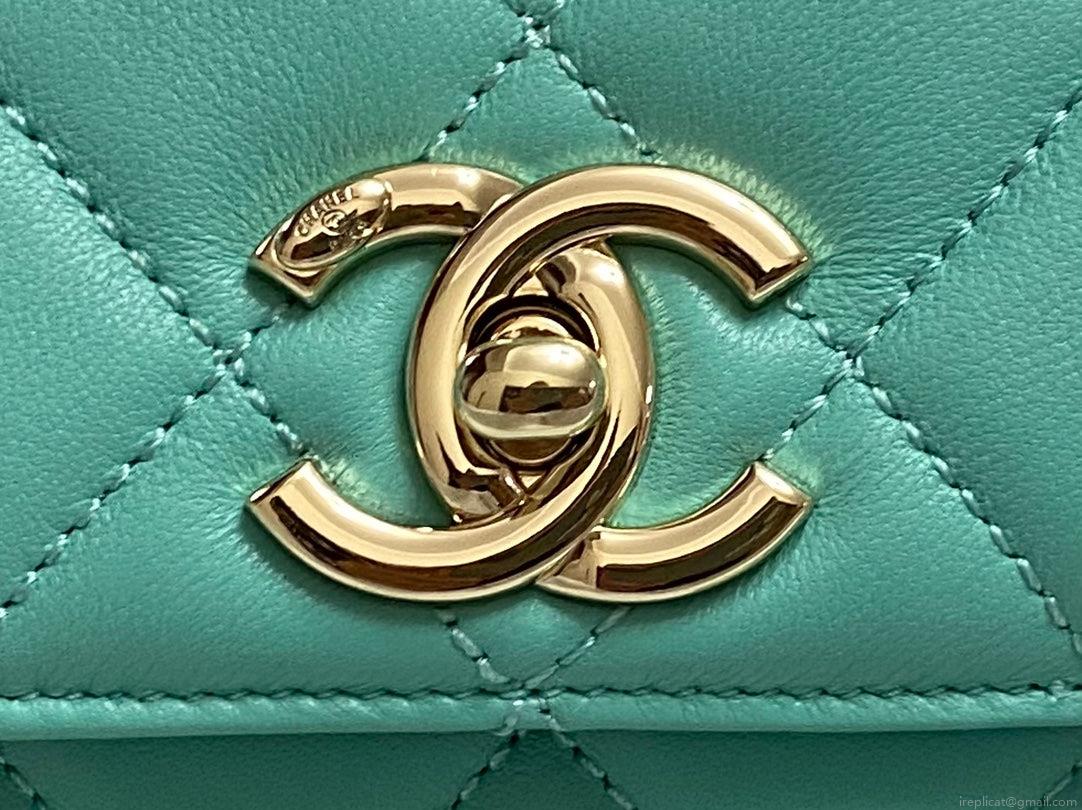 Chanel AS4654 Trendy CC Flap Bag With Top Handle Blue Lambskin Multicolor Logo
