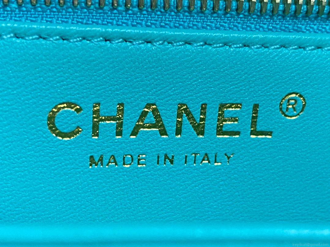 Chanel AS4654 Trendy CC Flap Bag With Top Handle Blue Lambskin Multicolor Logo