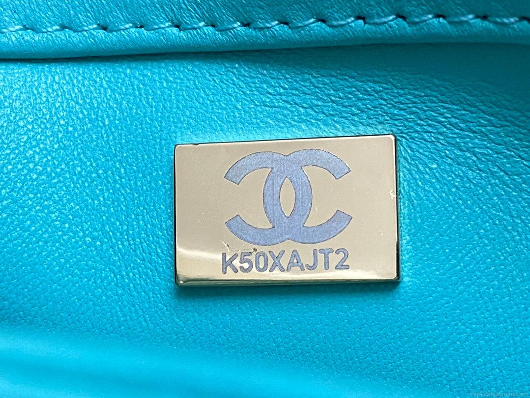 Chanel AS4654 Trendy CC Flap Bag With Top Handle Blue Lambskin Multicolor Logo