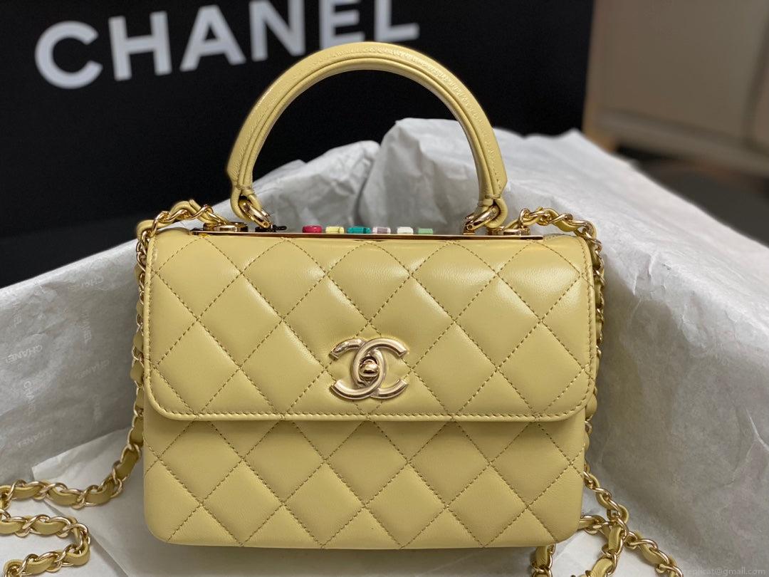 Chanel AS4654 Trendy CC Flap Bag With Top Handle Yellow Lambskin Multicolor Logo