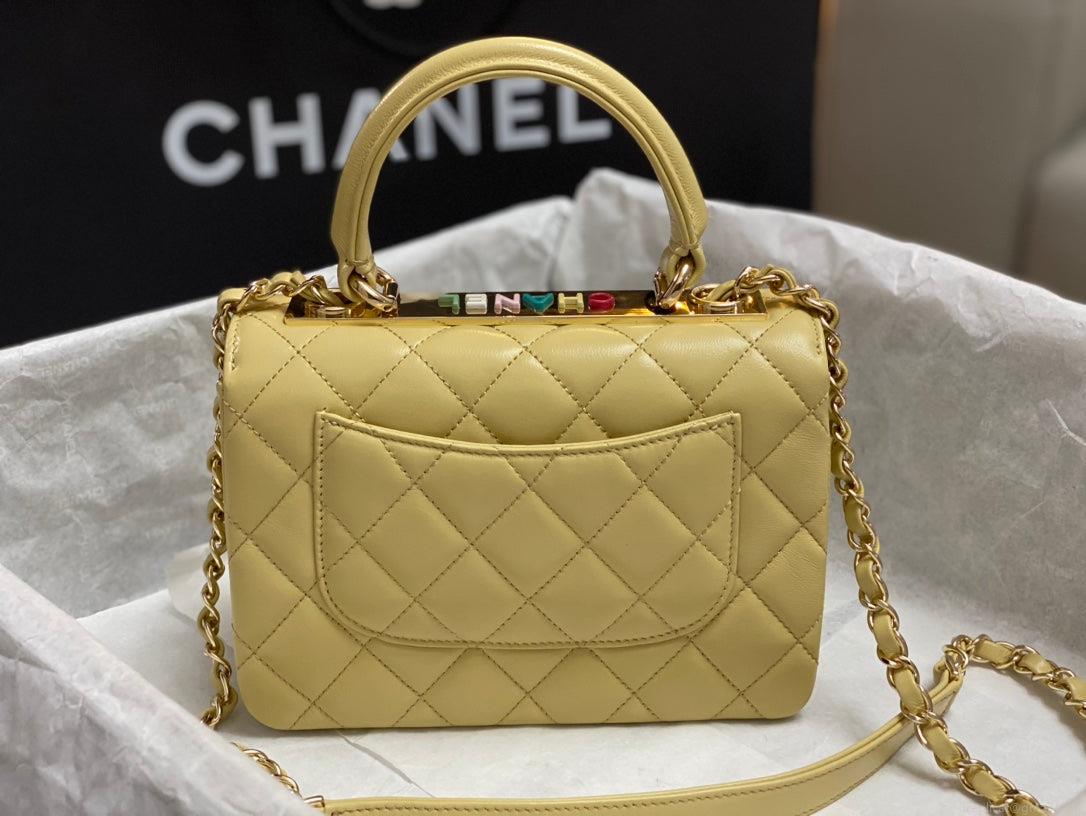 Chanel AS4654 Trendy CC Flap Bag With Top Handle Yellow Lambskin Multicolor Logo