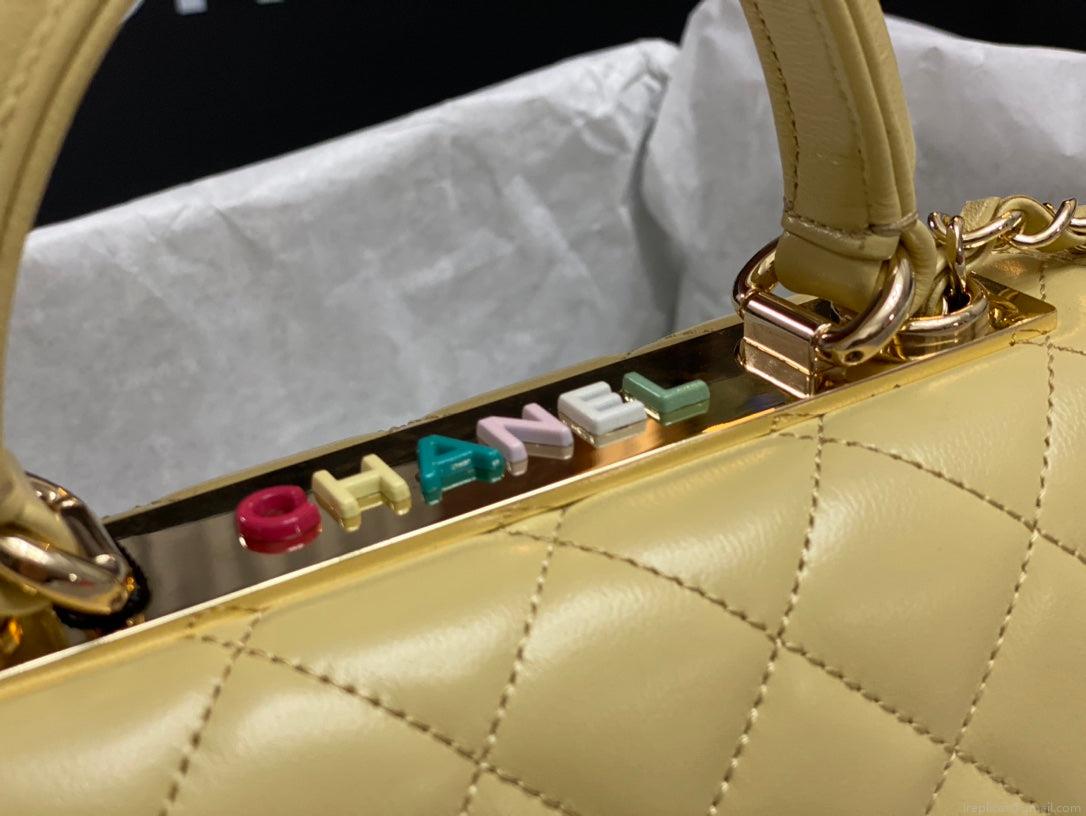 Chanel AS4654 Trendy CC Flap Bag With Top Handle Yellow Lambskin Multicolor Logo