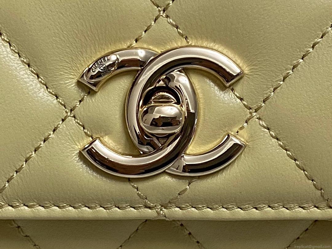 Chanel AS4654 Trendy CC Flap Bag With Top Handle Yellow Lambskin Multicolor Logo